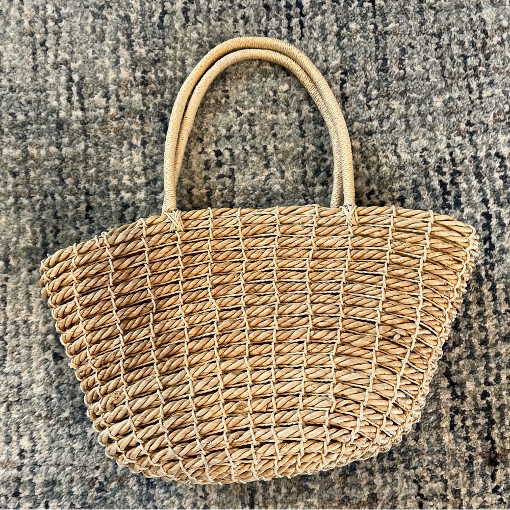 Reduced End of Summer - Tan Woven Bag with Basket-Style Design